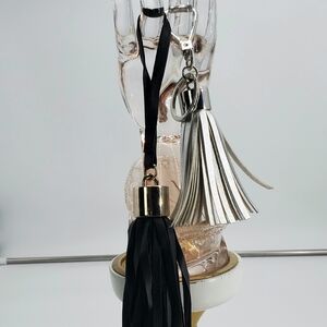(2) Tassel Bag Charm Keychain Key Fob 1  Black/Gold & 1 Silver (C30)**